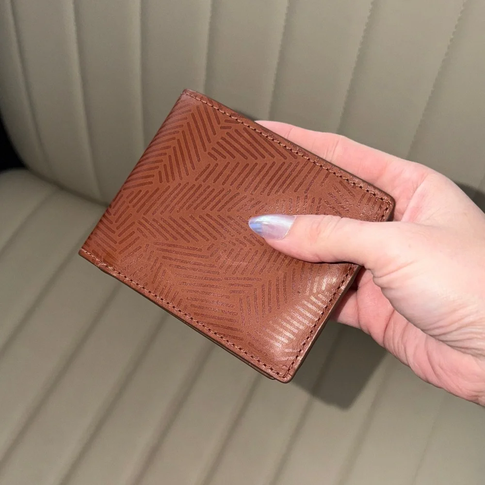 Fossil Tan Geometric Embossed Leather Bifold Wallet